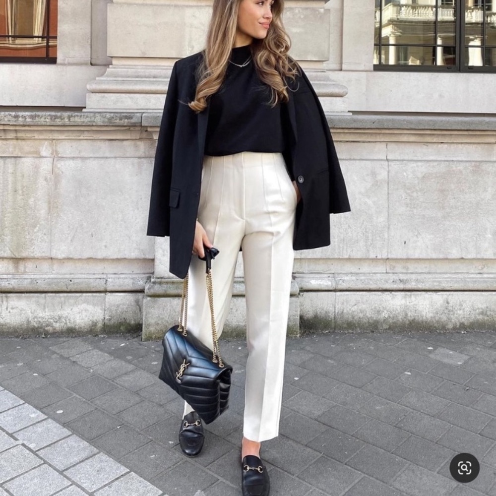 Zara white high waisted trousers